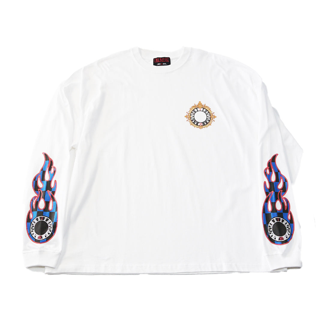 ONENINE FIRE PATTERN LONG Tee / WHITE x BLUE