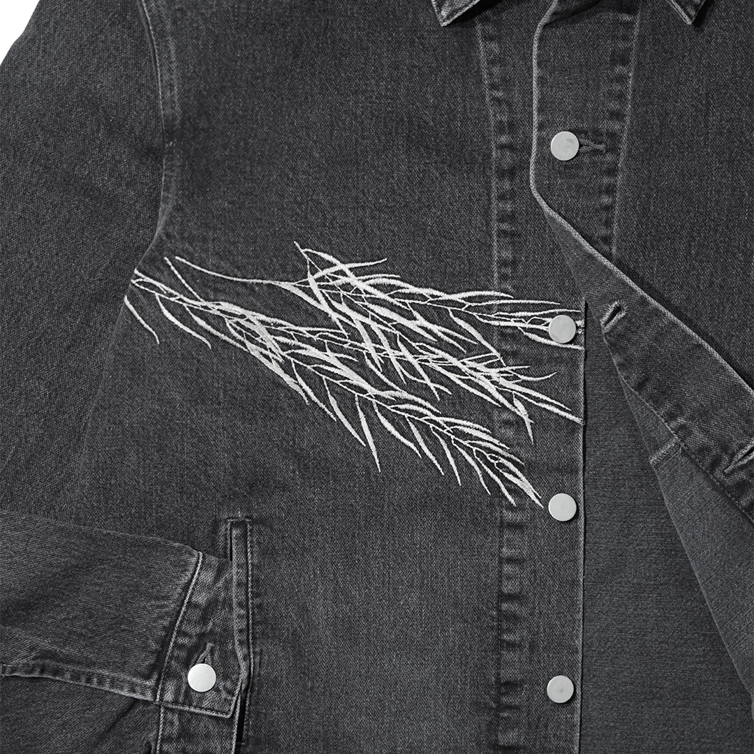 YANAGI EMBROIDERY DENIM JKT / BLACK